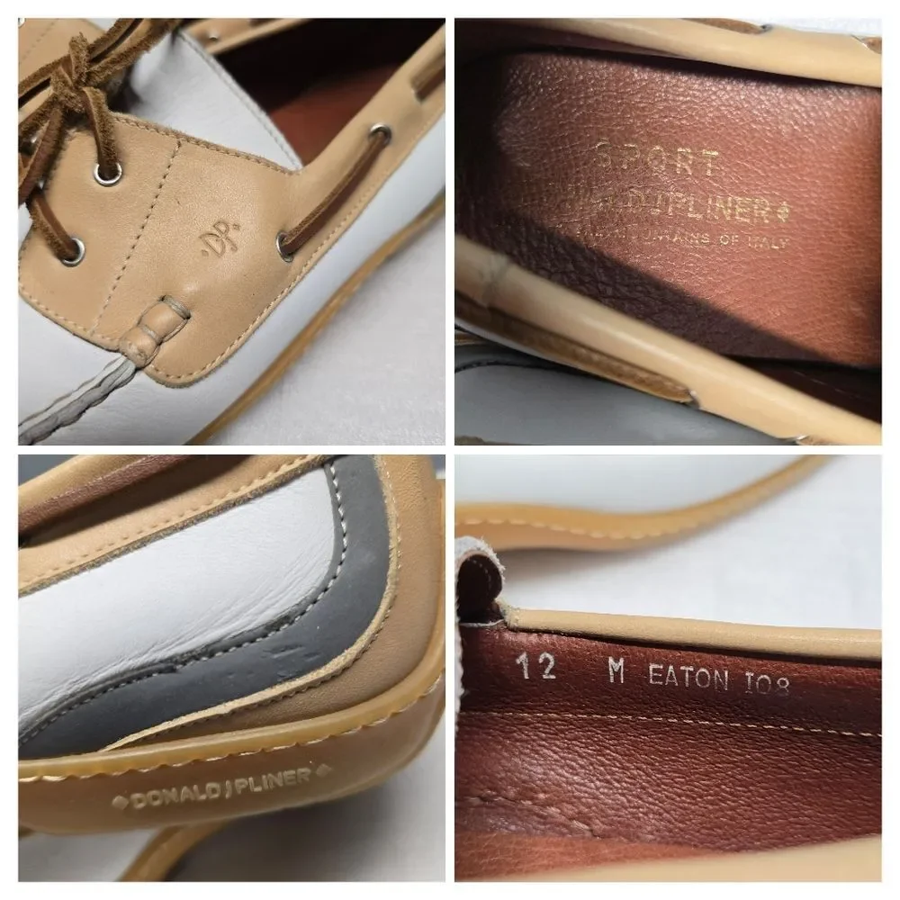 Donald Pliner Eaton White Tan Leather Casual Boat Shoes Size 12